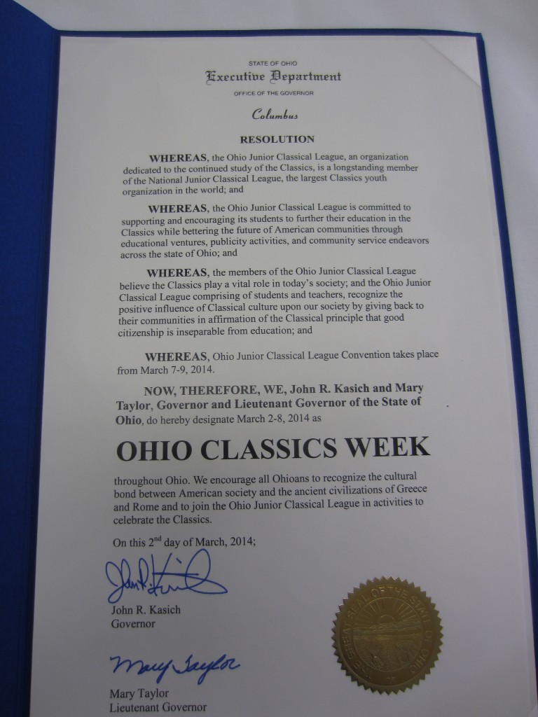 Governor Kasich has declared the 1st week of March 'Ohio Classics Week'! Euge!