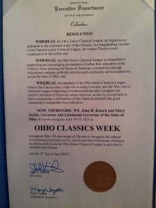 Governor Kasich's declaration that April 19-25 is OHIO CLASSICS WEEK!