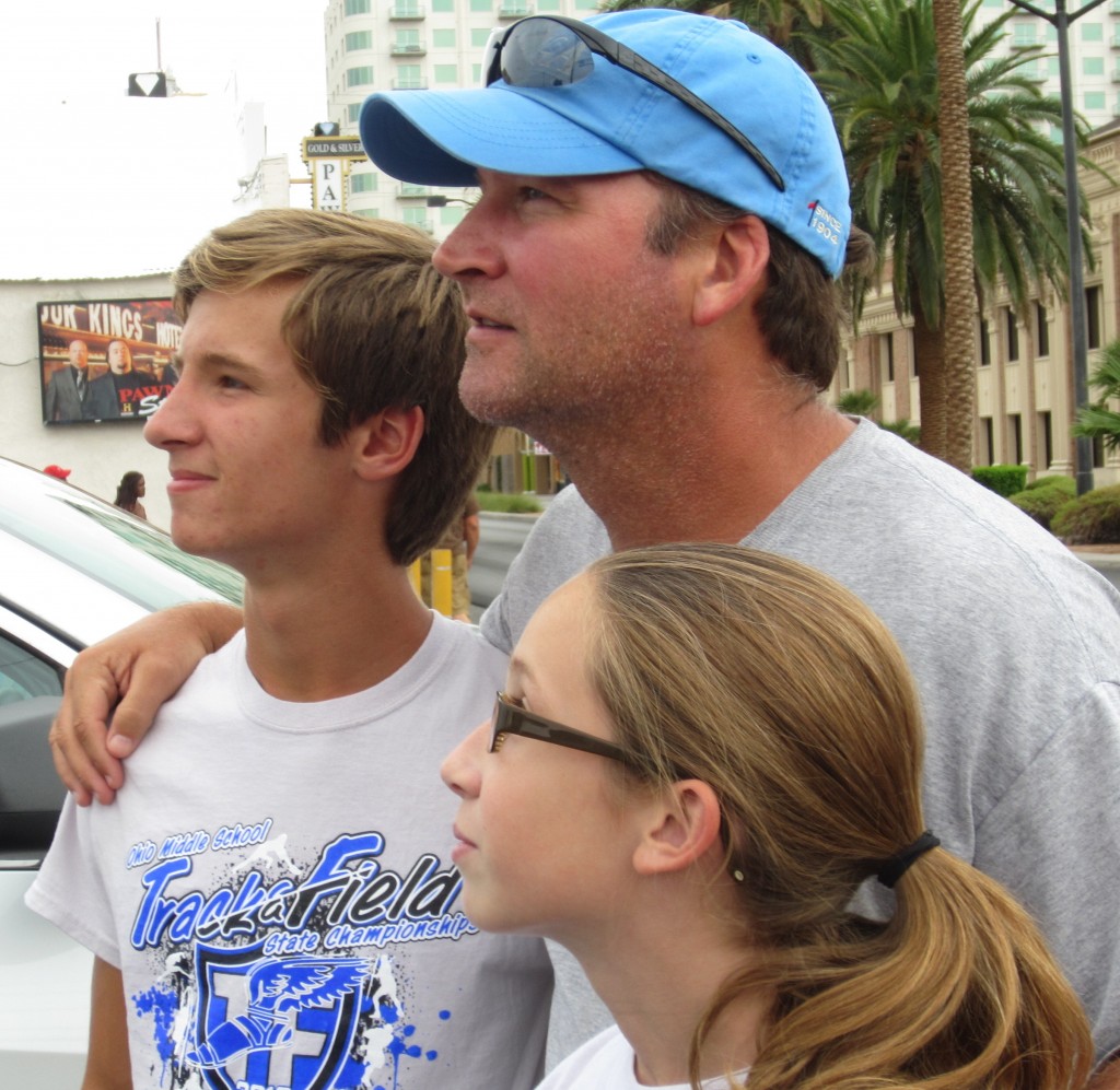 The Dean family in the parking lot of 'Pawn Stars' shop.