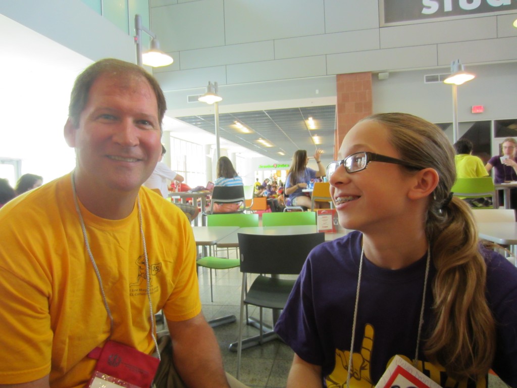 Julia gazes lovingly at her father.