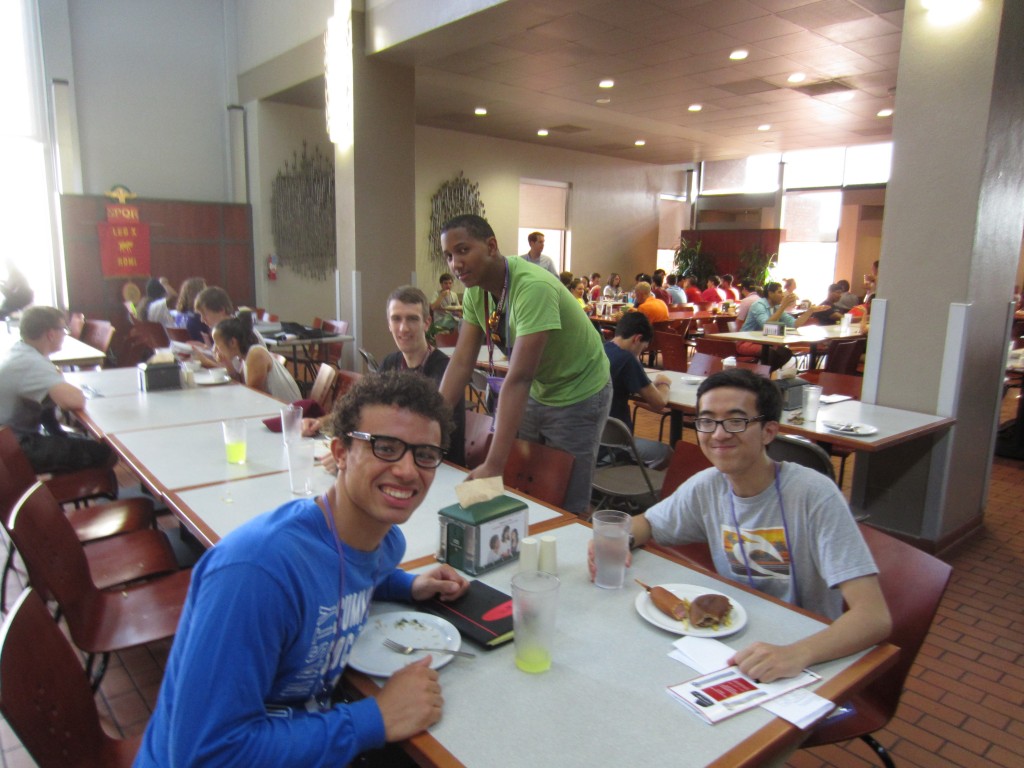 Jesse enjoys lunch with Summit alumnus Tino Delamerced, Matthew McMillan, and Will Beatrez.