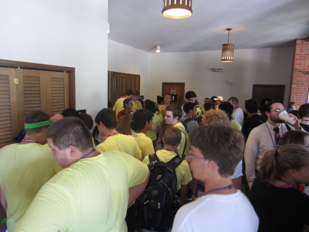 The OH group waits to enter the auditorium for a certamen match.  