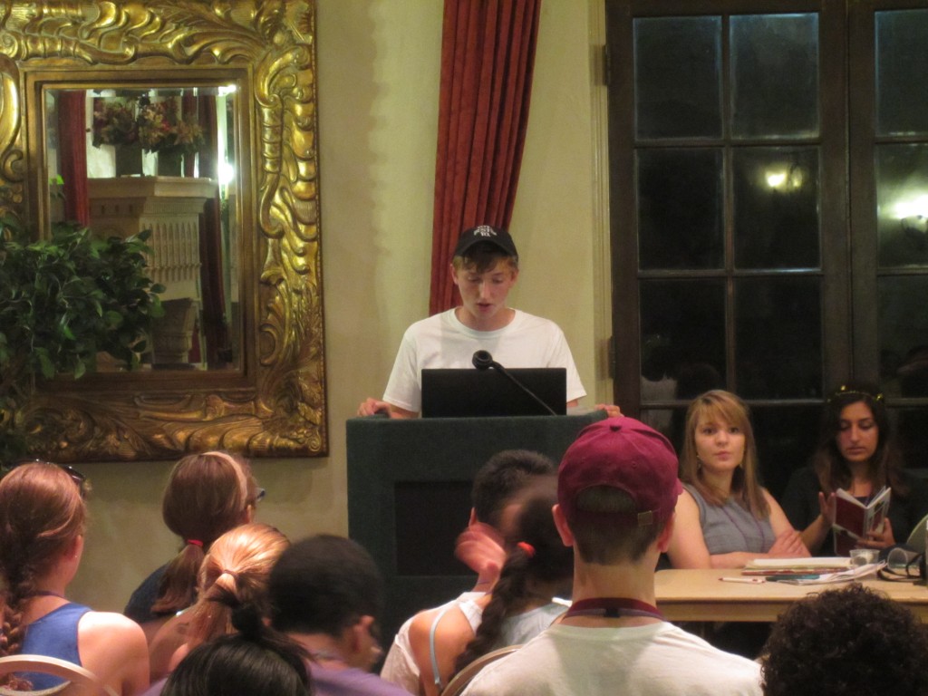 Dustin enthralls the delegation with last night's minutes. 