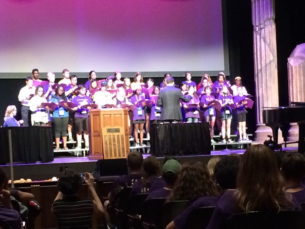 Liz Szabo (formerly Columbus Academy, now MI) and Taylor McGowan (Columbus Academy) perform in the NJCL Chorus.a